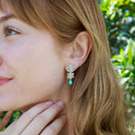 Nina Zhou 14K Gold Island Blossoms Natural Aquamarine Moonstone Diamond Turquoise Convertible Drop Earrings