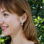 Nina Zhou 14K Gold Island Blossoms Natural Aquamarine Moonstone Diamond Drop Earrings