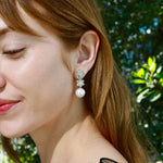 Nina Zhou 14K Gold Island Blossoms Natural Aquamarine Moonstone Diamond Freshwater Pearls Convertible Drop Earrings