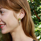 Nina Zhou 14k Gold Island Blossoms Natural Peridot Opal Diamond Moonstone Convertible Drop Earrings 