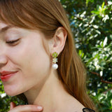 Nina Zhou 14k Gold Island Blossoms Peridot Opal Diamond Pearl Convertible Drop Earrings