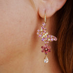 Butterfly Blossom Natural Pink Sapphire, Tourmaline, Morganite & Diamond Convertible Drop Earrings 14k yellow gold