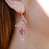 Butterfly Blossom Natural Pink Sapphire, Tourmaline, Morganite & Diamond Convertible Drop Earrings 14k yellow gold