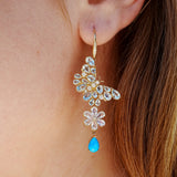 Nina Zhou Butterfly Blossom Natural Aquamarine, Moonstone, Turquoise & Diamond Convertible Drop Earrings 14k gold