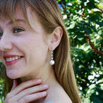 Natural Pear Cut Aquamarine Diamond and freshwater round Pearl Drop Earrings in 18K Gold