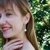 Natural Pear Cut Aquamarine Diamond and freshwater round Pearl Drop Earrings in 18K Gold