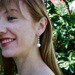 Natural Pear Cut Aquamarine Diamond and freshwater round Pearl Drop Earrings in 18K Gold