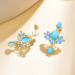 Nina Zhou Awakened Lotus Natural Turquoise Aquamarine Diamond Drop Earrings 14k gold