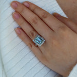 14k white gold natural sky blue Aquamarine Margeret Cocktail Ring