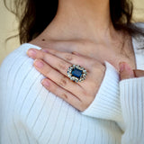 14k yellow gold Margeret natural London Blue Topaz Aquamarine Sapphire Cocktail Ring