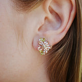 Nina Zhou Natural Morganite Peridot Diamond Blossom Earrings in 14k gold