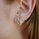 Nina Zhou Natural Morganite Peridot Diamond Blossom Earrings in 14k gold