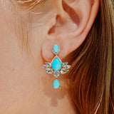 Nina Zhou Awakened Lotus Natural Turquoise Aquamarine Diamond Drop Earrings 14k gold