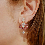 Awakened Lotus Natural Moonstone Pink Tourmaline Diamond Drop Earrings 14k yellow gold