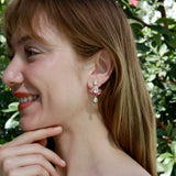 Awakened Lotus Natural Moonstone Pink Tourmaline Diamond Drop Earrings 14k yellow gold