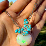 Nina Zhou One Of A Kind Natural Turquoise Diamond Butterfly on Opal Convertible Brooch-Pendant in 14k gold