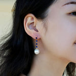 Rhythm Natural Blue Sapphire Diamond and Cultured Pearl Drop Earrings 14k Yellow Gold