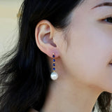 Rhythm Natural Blue Sapphire Diamond and Cultured Pearl Drop Earrings 14k Yellow Gold