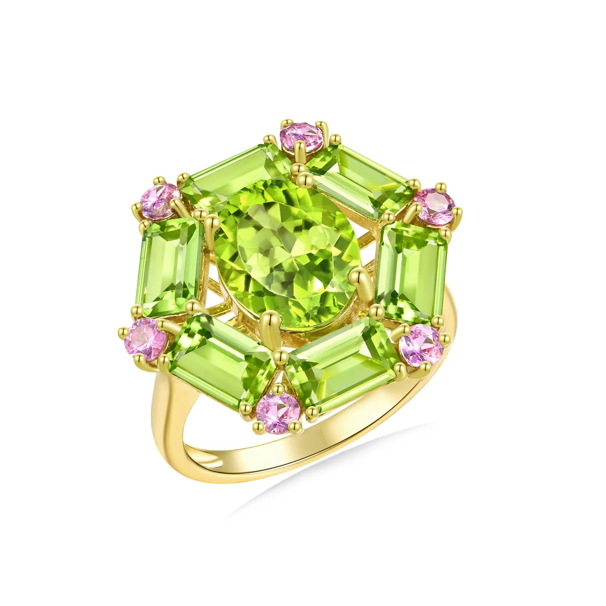 Nina Zhou Natural Margaret 7.20ctw Peridot & Pink Sapphire Cocktail Ring in 14k gold 