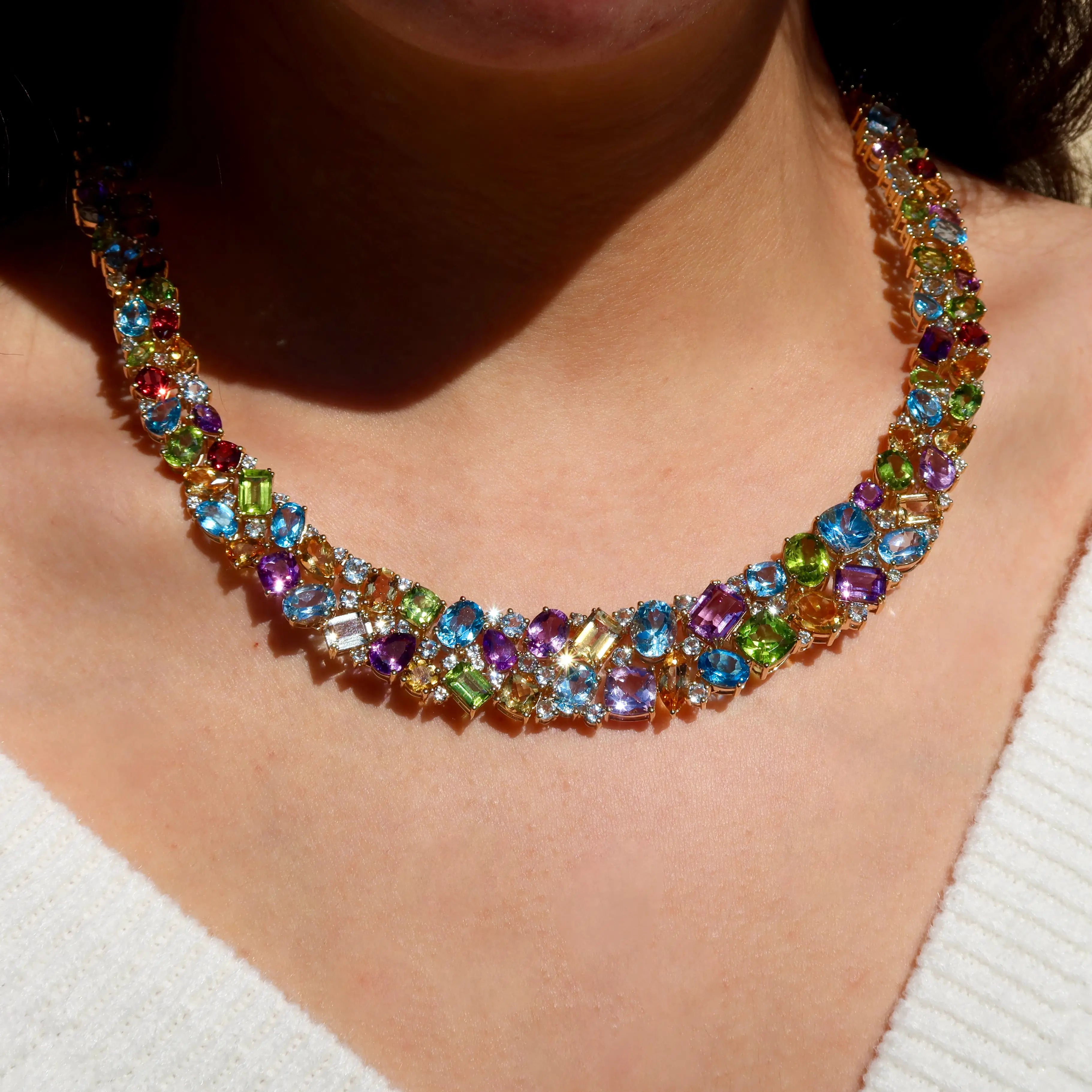 nina zhou natural gemstones collar necklace in 18k solid gold