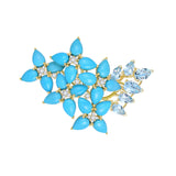 Hydrangea Blossom Turquoise Aquamarine Diamond Convertible Brooch/Pendant