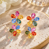14k yellow gold Nina Zhou x Kai Double Blossom 7.04 ctw Natural Rainbow Sapphire & Diamond Drop Earrings (One-of-a-Kind)