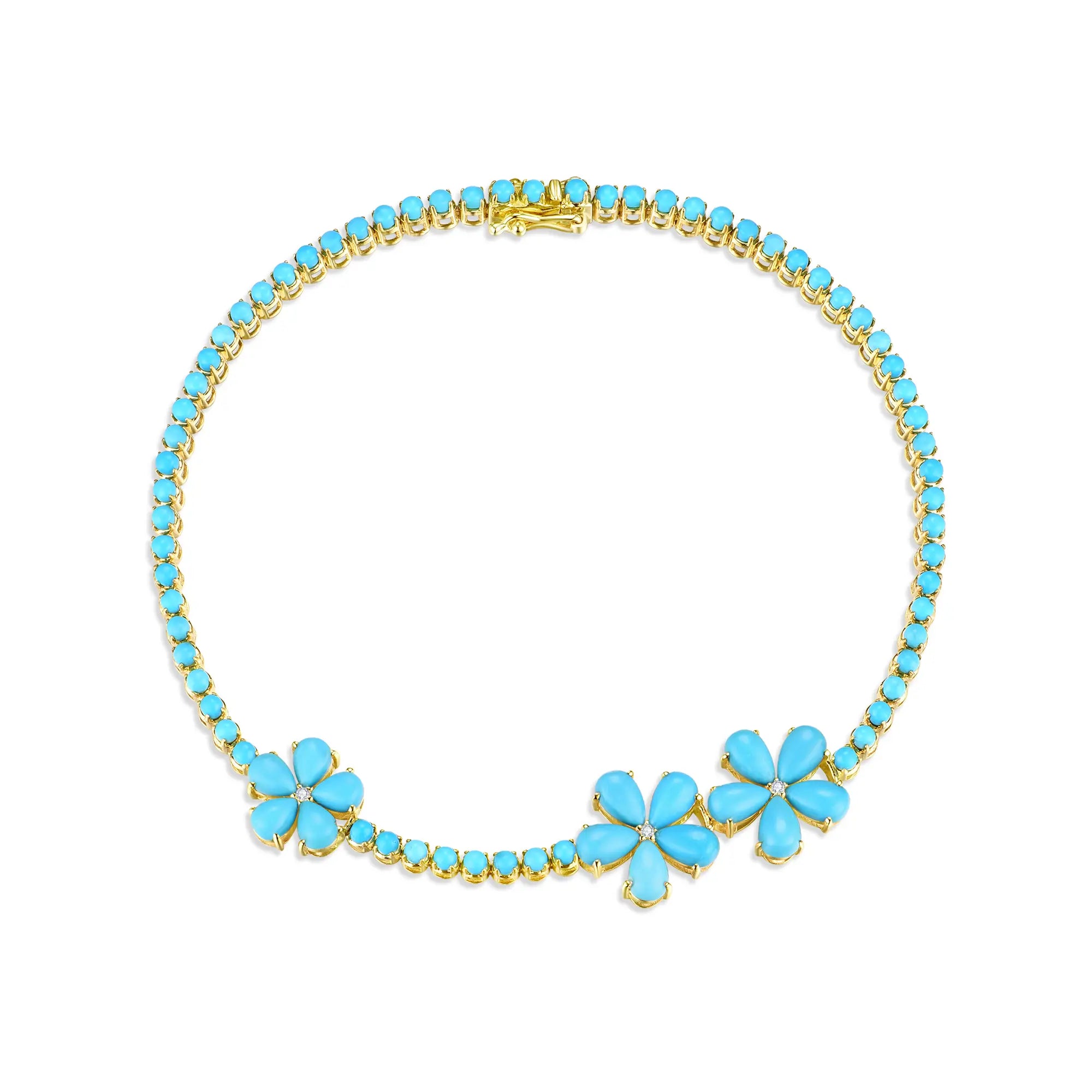 Blossom Natural 3.55ctw sleeping beauty Turquoise Diamond Bracelet in 14k yellow gold