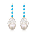 Rhythm Natural Turquoise Diamond and Baroque Pearl Drop Earrings 14k yellow gold