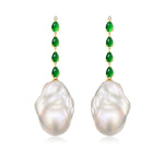 14k Rhythm Natural Jadeite Diamond and Baroque Pearl Drop Earrings