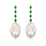 14k Rhythm Natural Jadeite Diamond and Baroque Pearl Drop Earrings