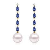Rhythm Natural Blue Sapphire Diamond and Cultured Pearl Drop Earrings 14k Yellow Gold