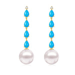 Rythm Natural Turquoise Diamond and Pearl Drop Earrings 18k yellow gold 
