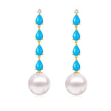 Rythm Natural Turquoise Diamond and Pearl Drop Earrings 18k yellow gold 