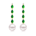 Rhythm Natural Jadeite Diamond and Pearl Drop Earrings 14k yellow gold