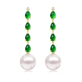 Rhythm Natural Jadeite Diamond and Pearl Drop Earrings 14k yellow gold