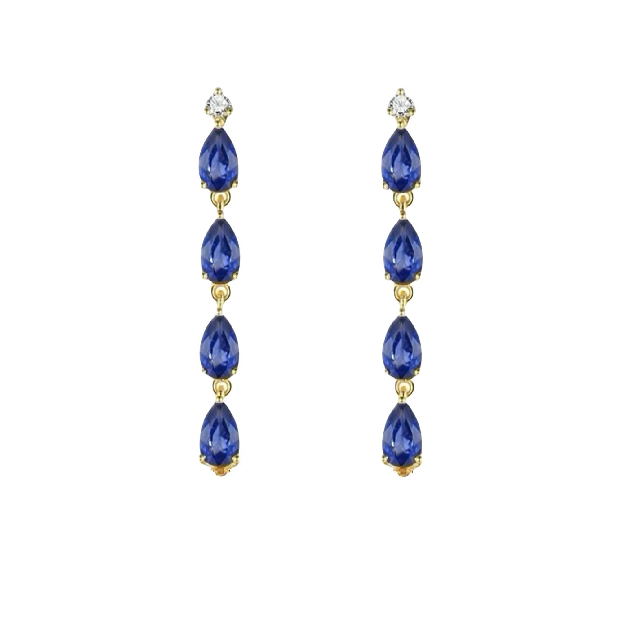 Rhythm Natural Blue Sapphire Diamond Drop Earrings 14k Yellow Gold