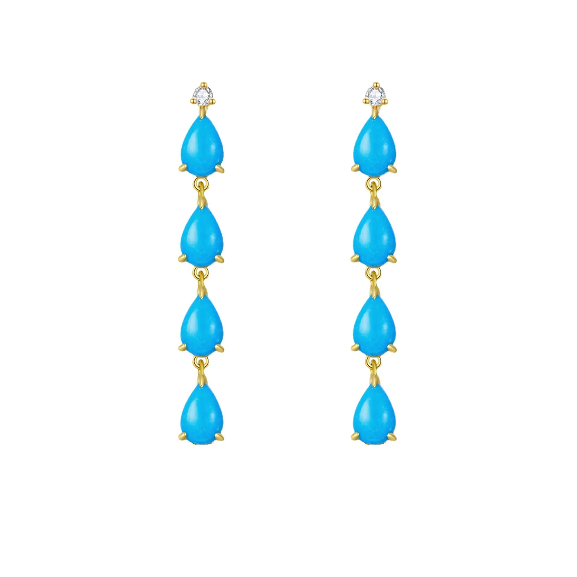 18k yellow gold Rhythm natural Turquoise Diamond Drop Earrings