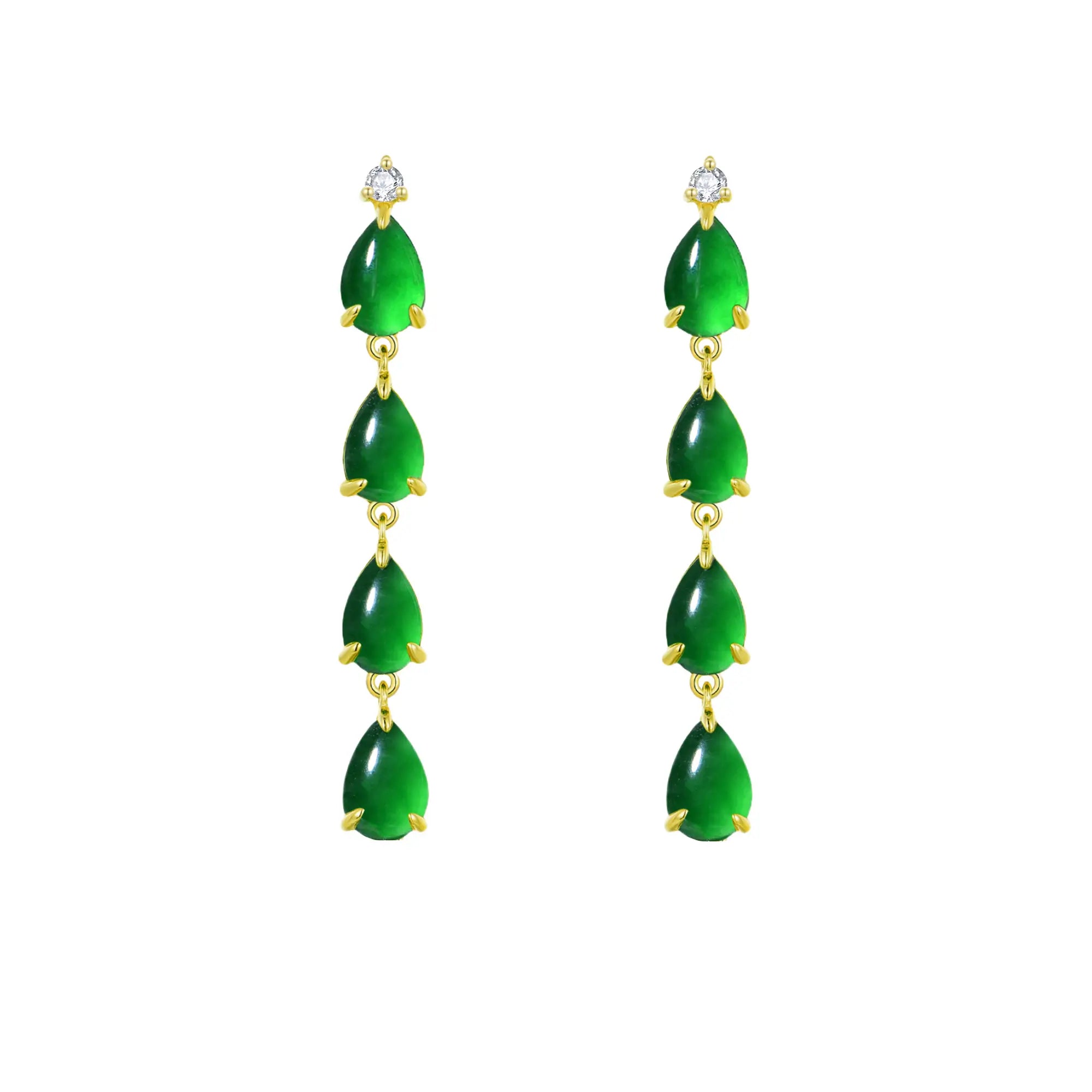 14k Rhythm Natural Jadeite Diamond Drop Earrings