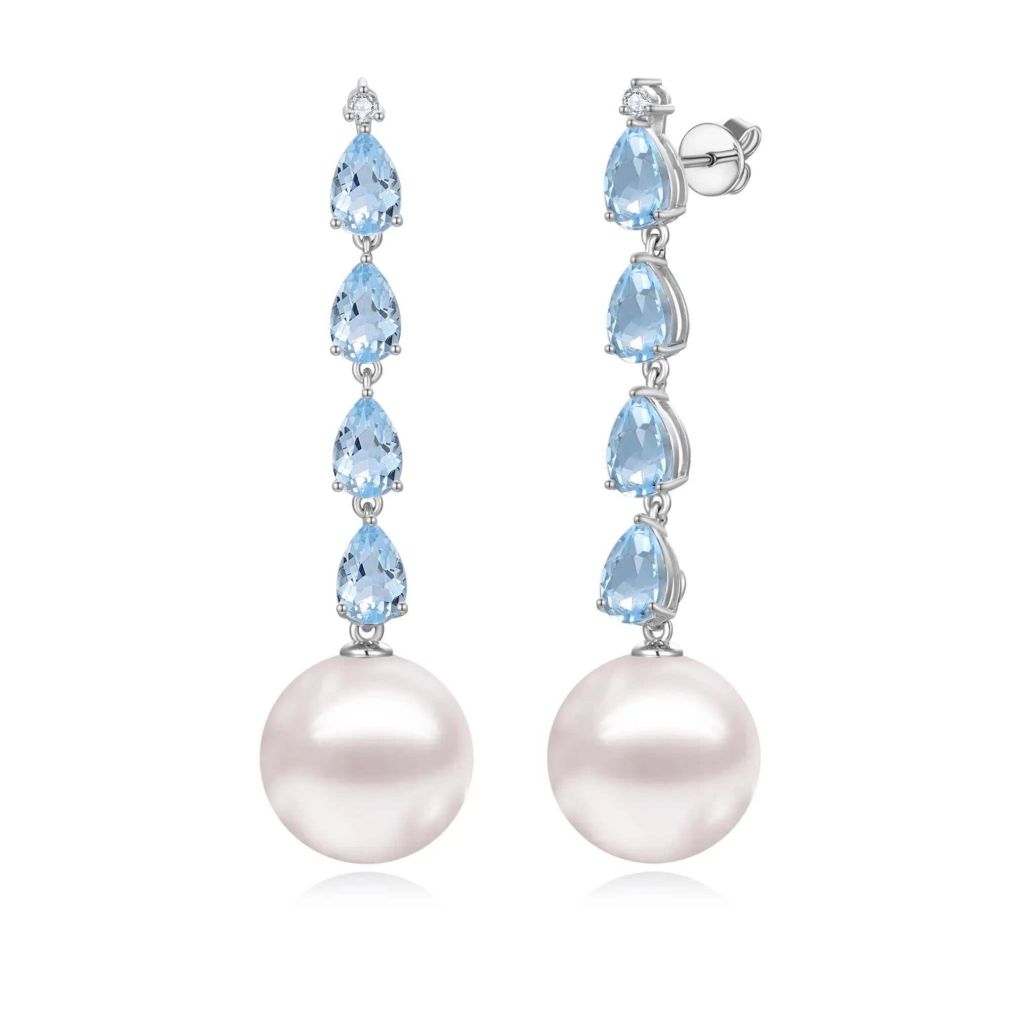 Natural Pear Cut Aquamarine Diamond and Baroque Pearl Drop Earrings in 18K Gold