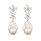 Moonstone Diamond Double Blossom Pearl Convertible Drop Earrings