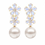 Moonstone Diamond Double Blossom Pearl Convertible Drop Earrings