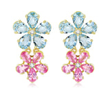 Aquamrine Pink Sapphire Diamond Double Blossom Drop Earrings