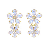 Moonstone Diamond Double Blossom Pearl Convertible Drop Earrings