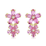 Natural Pink Sapphire Diamond Double Blossom Drop Earrings 14k yellow gold