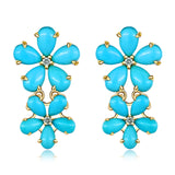 Turquoise Diamond Double Blossom Pearl Convertible Drop Earrings