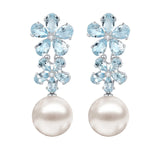 Aquamarine Diamond Double Blossom Pearl Convertible Drop Earrings