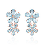 14k rose gold sky blue aquamarine diamond Double Blossom Drop Earrings