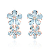 14k rose gold sky blue aquamarine diamond Double Blossom Drop Earrings