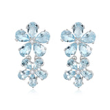 14k white gold aquamarine diamond Double Blossom Drop Earrings