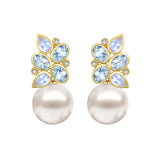 Elizabeth Aquamarine Moonstone Diamond Cluster Pearl Convertible Drop Earrings